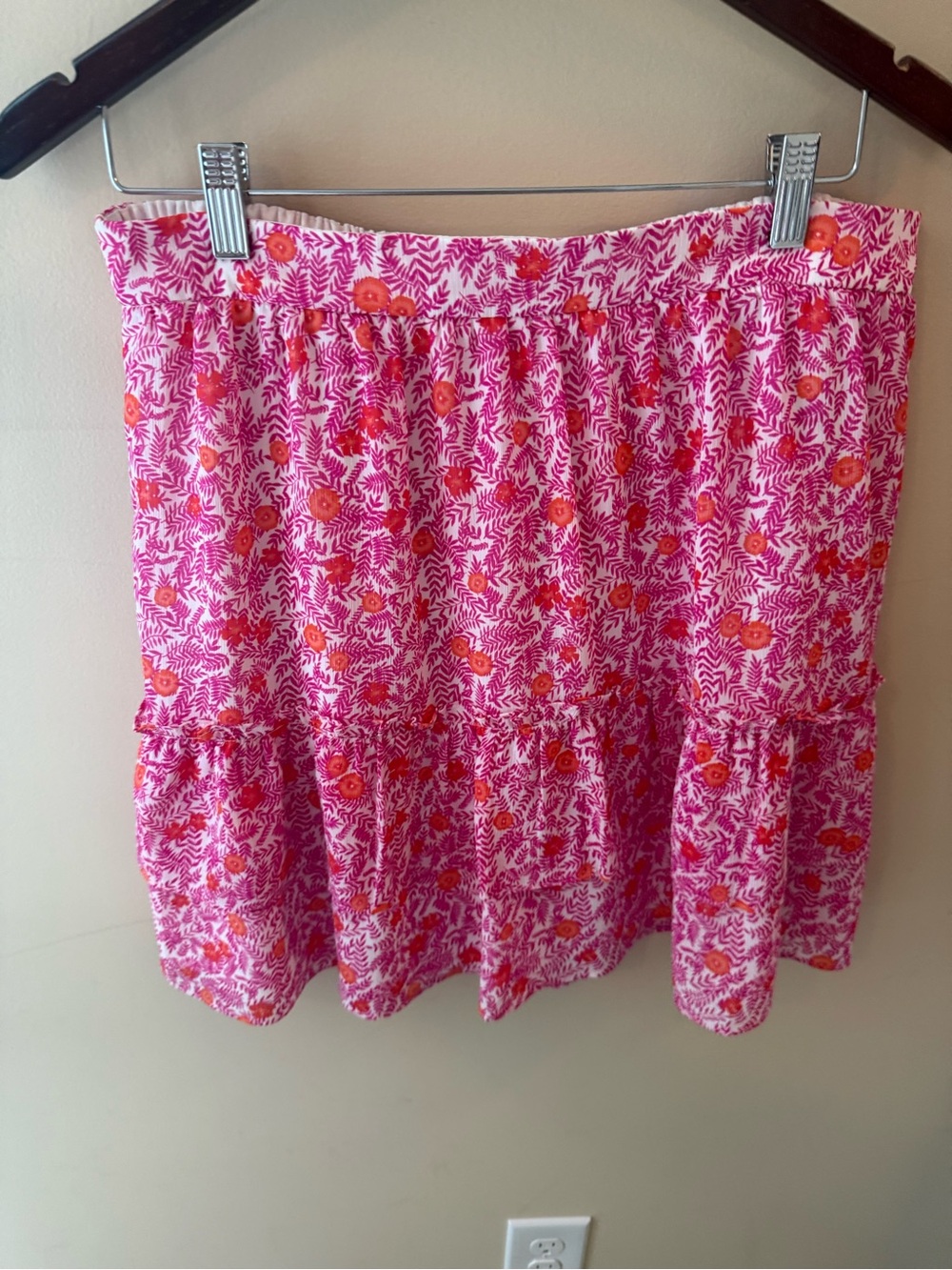 J.Crew Tiered Ruffle Mini Skirt Flowered Elastic Waist Women’s Size M